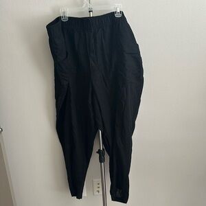 PLUS SIZE BLACK HIGH RISE STRAIGHT TAPER LINEN PANTS